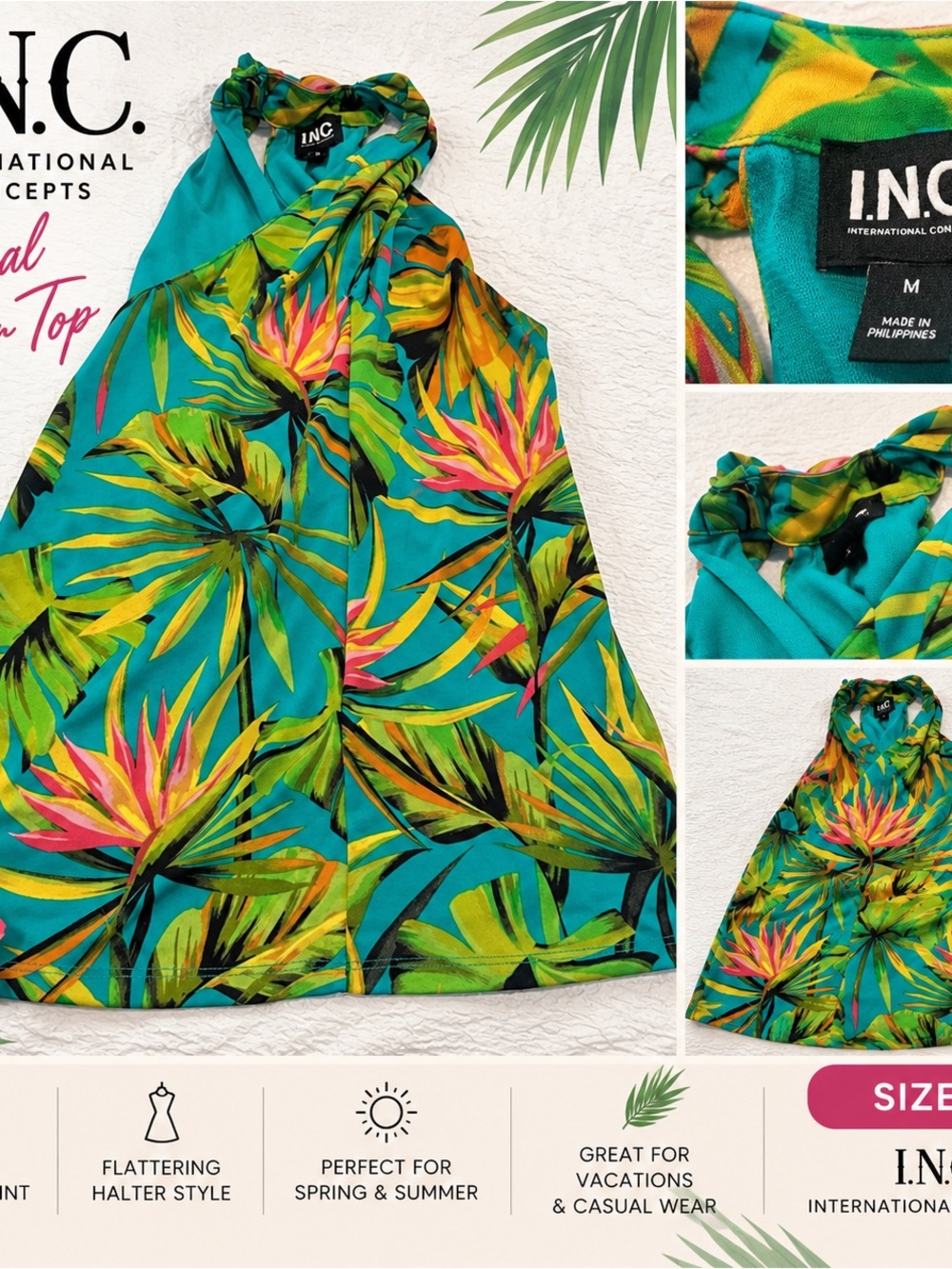 INC International Concepts Teal Tropical Halter Camisole